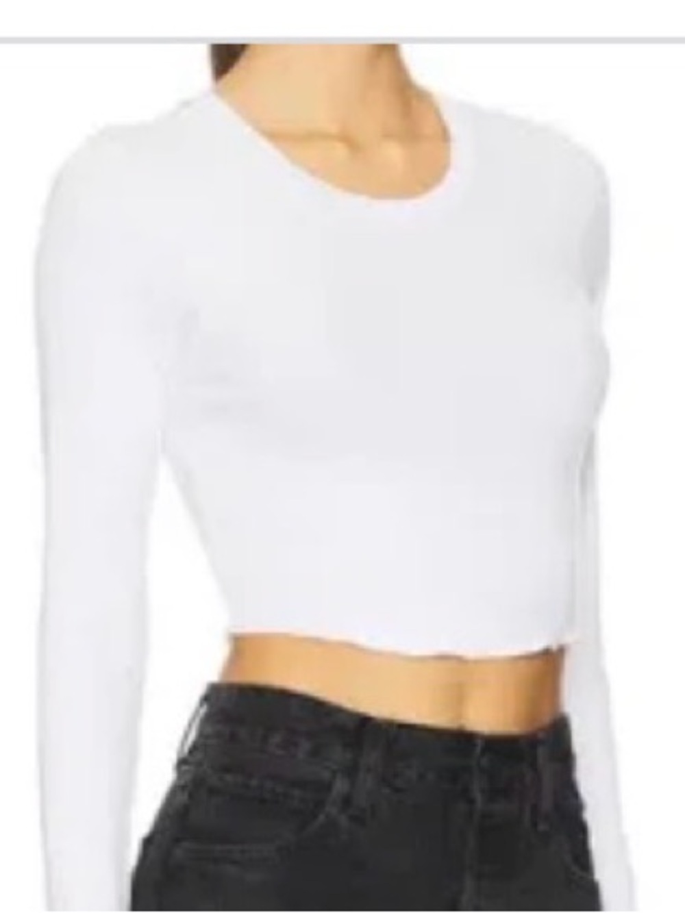 NWT LNA Clothing White Arya Cropped Long Sleeve Top Ribbed Curved Hem Knit